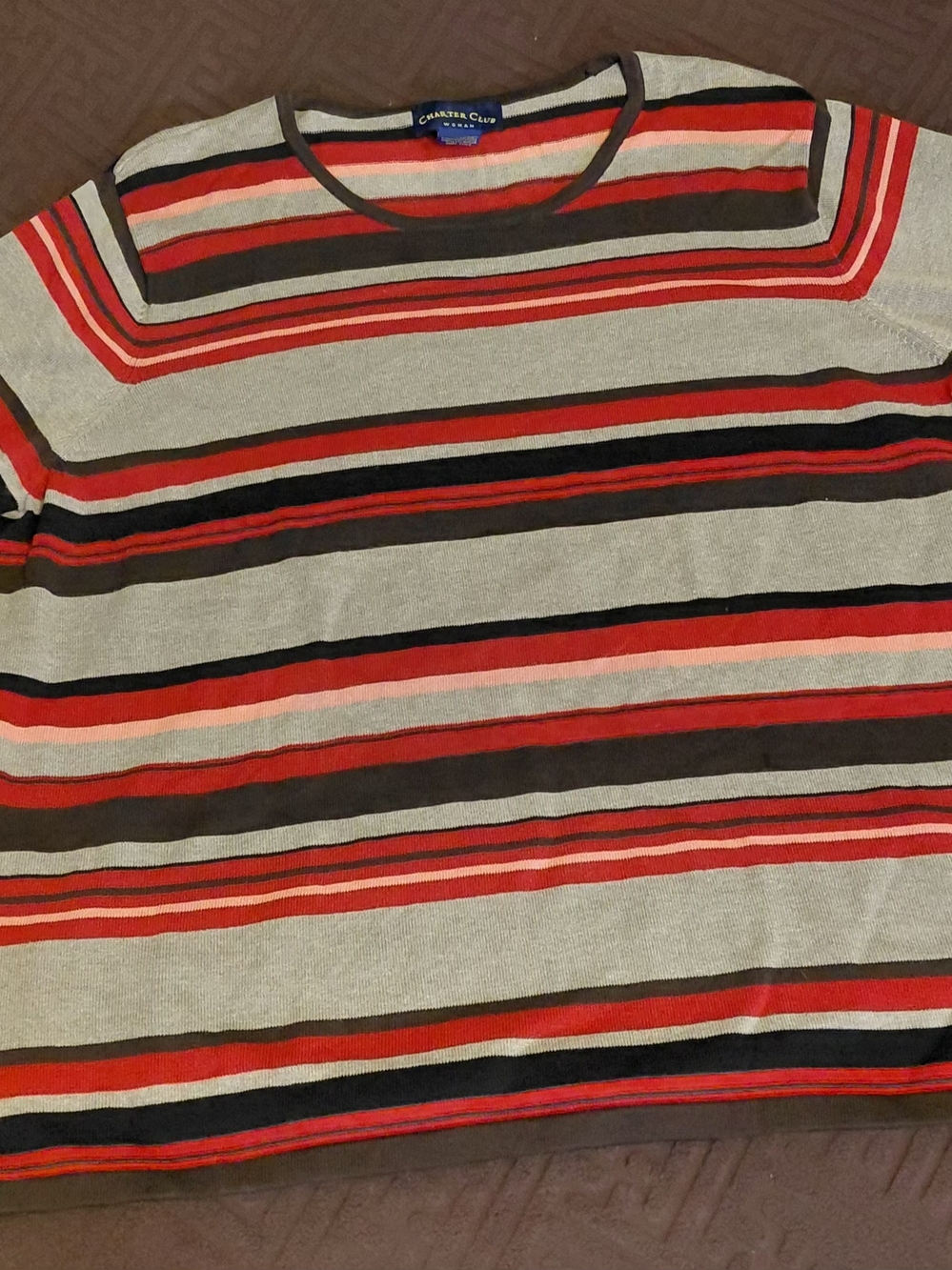 Charter Club Striped Long Sleeve Crewneck in Red, Gray, Brown